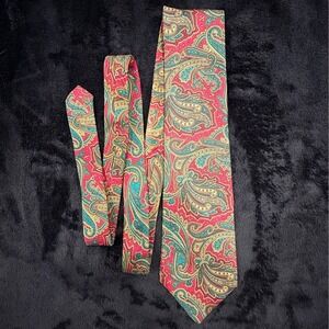 Vintage Halston Mens Necktie Italian Silk Designer Paisley USA‎ Classic Red Teal